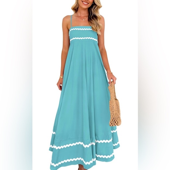 None Dresses & Skirts - 🆕 Casual Sleeveless Spaghetti Strap Ruffle Beach Long Dress